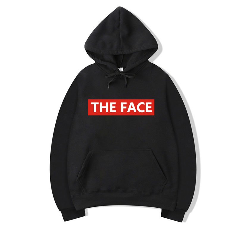 画像2:  men's oversize  round neck hooded sweater men and womenユニセックス男女兼用レッドボックスTHE FACEロゴプリントフーディーパーカー トレーナー (2)