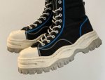 画像3: round head sponge cake thick bottom embroidered motorcycle boots Sneakers shoes  ハイカットレースアップステッチブーツスニーカー (3)