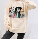 画像2: Women's Comic Jacquard Round Neck Wool Sweater pullover　コミックジャカードラウンドネックウールセーターオーバーサイズセーター プルオーバー (2)