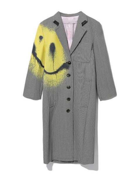 画像1:   smiley graffiti houndstooth coatスマイリーグラフィティハウンドトゥースコートトレンチコートロングコート (1)