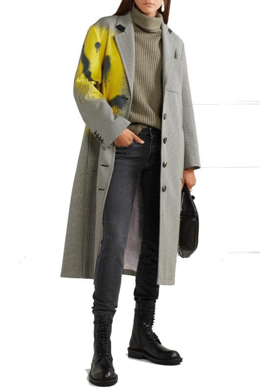 画像2:   smiley graffiti houndstooth coatスマイリーグラフィティハウンドトゥースコートトレンチコートロングコート (2)
