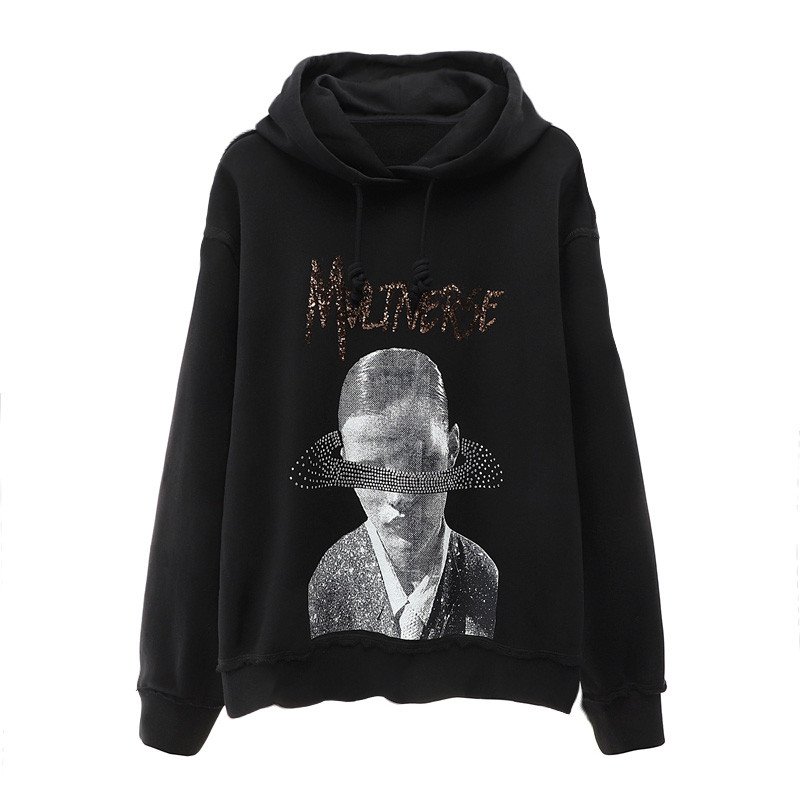 画像3: women'planet portrait printing&Sequins hoodie pullover loose hoodie　プラネットポートレート＆スパンコール付きフーディーパーカー　プルオーバー (3)