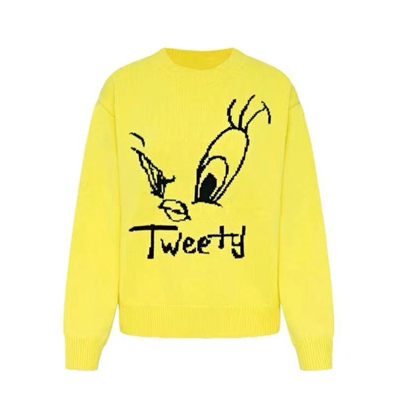 画像1: Women's  Tweety Round Neck Wool Sweater pullover Looney Tunes トゥイーティーラウンドネックウールセータープルオーバー ルーニー・テューンズ (1)