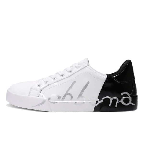 画像1: men's  men and women  Graphic letter logo paint lace-up  Sneakers shoes  ユニセックス男女兼用 レースアップグラフィックレターロゴペイントレザースニーカー (1)