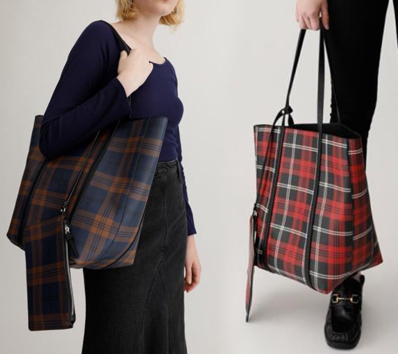 画像3: Woman’s large capacity Check Shoulder tote bag messenger bag　ユニセックス男女兼用トートショルダーチェック柄バッグ (3)