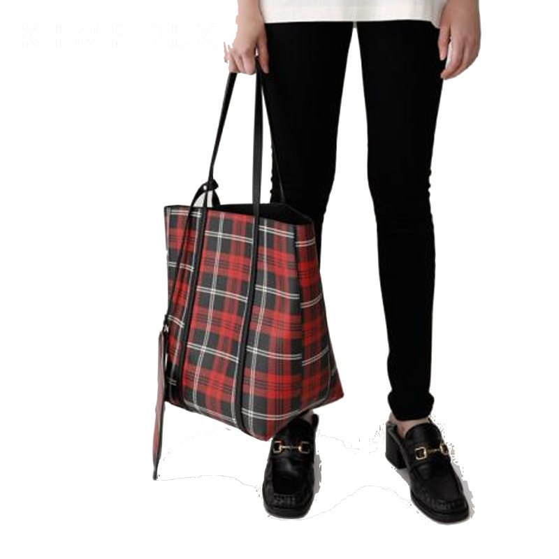 画像1: Woman’s large capacity Check Shoulder tote bag messenger bag　ユニセックス男女兼用トートショルダーチェック柄バッグ (1)