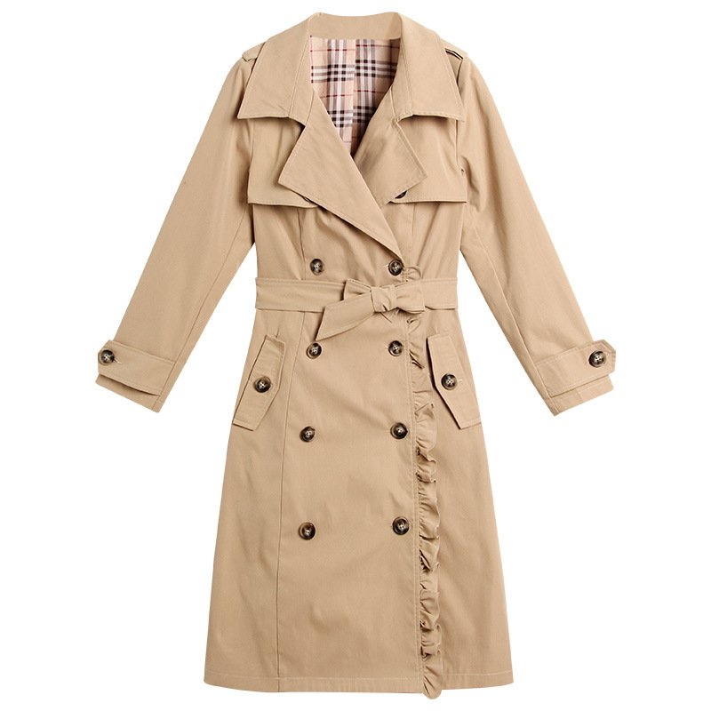 画像1: Ruffled trench coat long coat   フリル付きトレンチコートロングコート (1)