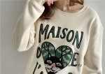 画像2:  men's men and women cat embroidery loose long sleeve sweater ユニセックス男女兼用キャット刺繍プルオーバ ートレーナー (2)