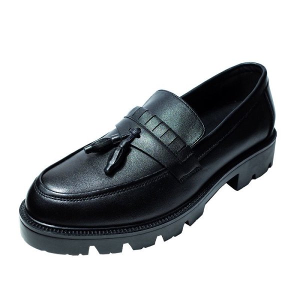 画像1: Men's Platform tassel leather loafers shoes 厚底タッセルレザーローファー スリッポンシューズ　 (1)