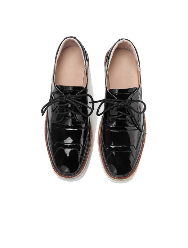 画像5:  women'sPatent leather espadrille lace-up leather loafers sneakers　本革パテント　エナメルレザー厚底エスパドリーユレースアップレザーローファー スニーカー (5)