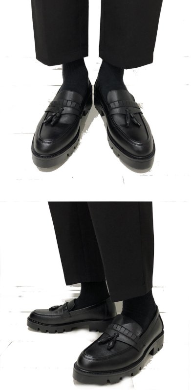 画像4: Men's Platform tassel leather loafers shoes 厚底タッセルレザーローファー スリッポンシューズ  (4)
