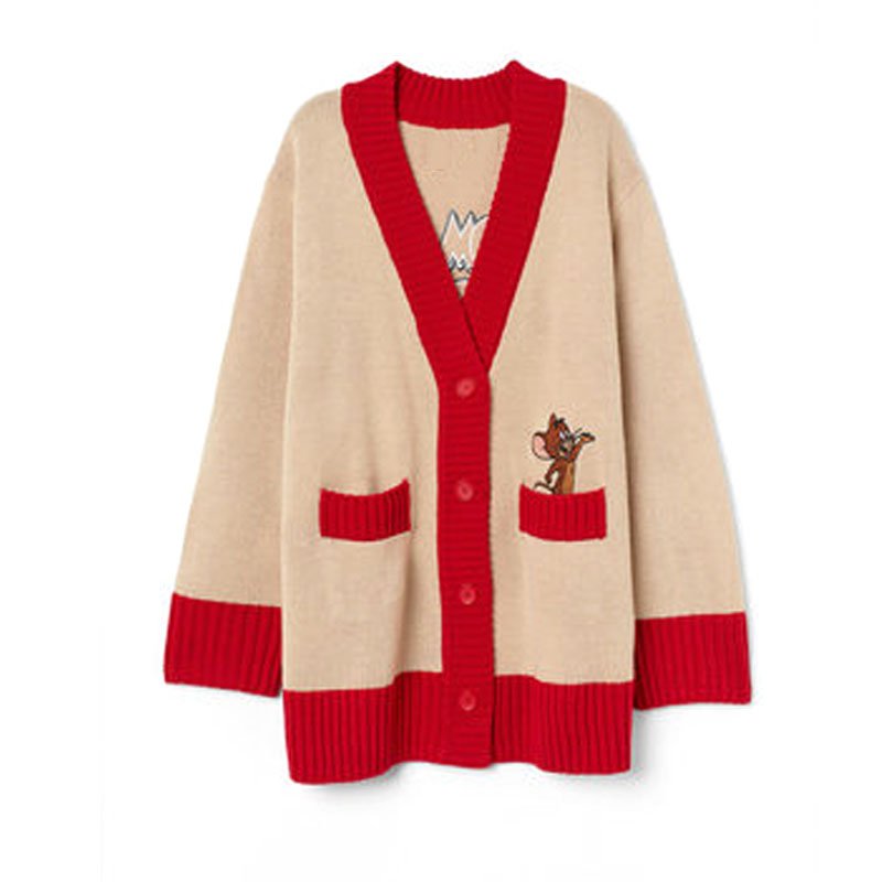 画像1: Women's  Tom and JerryV-neck Loose Knit Sweater Jacket トム＆ジェリールーズV ネックカーディガンセーター　ジャケット (1)