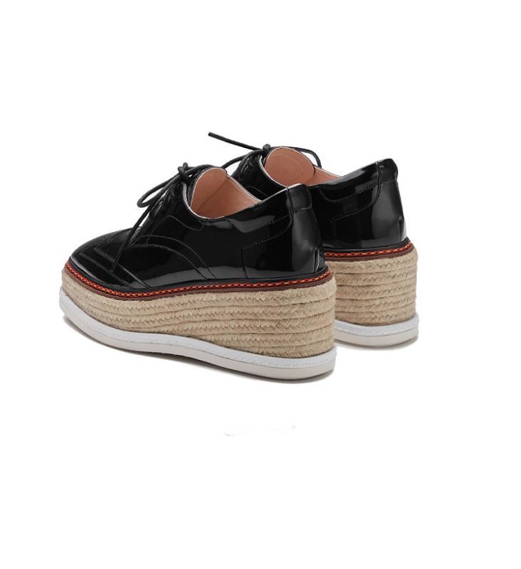 画像6:  women'sPatent leather espadrille lace-up leather loafers sneakers　本革パテント　エナメルレザー厚底エスパドリーユレースアップレザーローファー スニーカー (6)