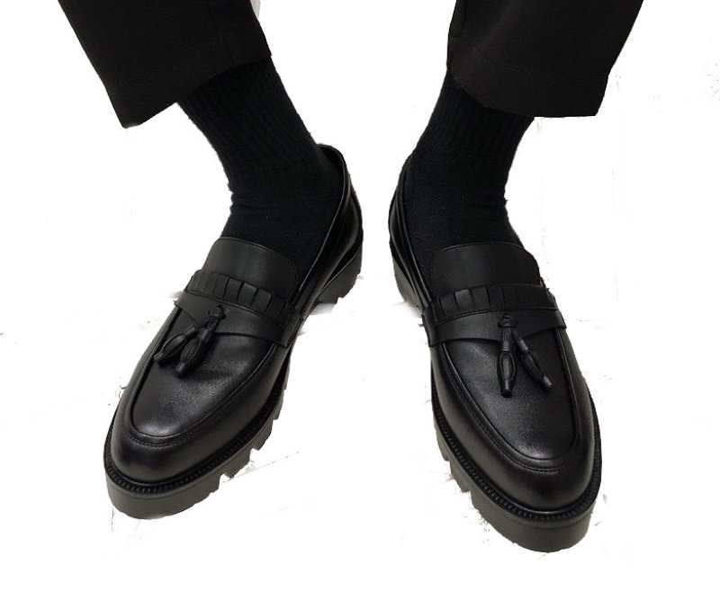画像3: Men's Platform tassel leather loafers shoes 厚底タッセルレザーローファー スリッポンシューズ  (3)