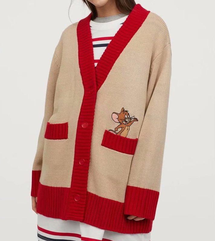 画像2: Women's  Tom and JerryV-neck Loose Knit Sweater Jacket トム&ジェリールーズV ネックカーディガンセーター ジャケット (2)