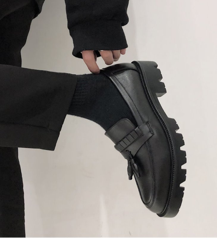 画像2: Men's Platform tassel leather loafers shoes 厚底タッセルレザーローファー スリッポンシューズ  (2)
