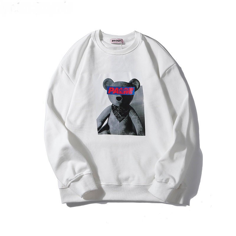 クマプリント ホワイト Tシャツ M bear pattern loose t-shirt men and women short-sleeved T