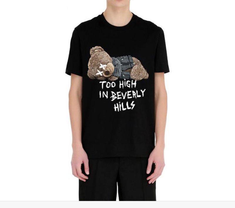 men's men and women bear print loose short sleeveT-shirt