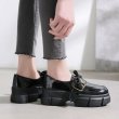 画像5:  women's Platform buckle belt enamel shoes  パテント エナメルレザー厚底バックルレースアップローファー スニーカー (5)