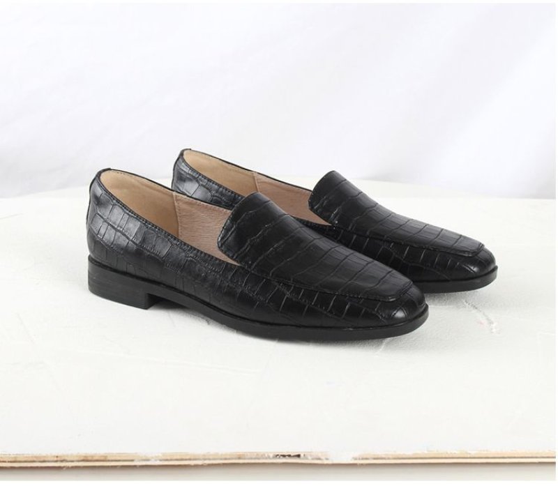 画像5: women's square head loafers  flat British style  leather shoes   本革レザースクエアヘッドローファー パンプスシューズ  (5)