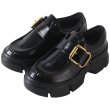 画像3:  women's Platform buckle belt enamel shoes  パテント エナメルレザー厚底バックルレースアップローファー スニーカー (3)