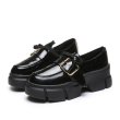 画像2:  women's Platform buckle belt enamel shoes  パテント エナメルレザー厚底バックルレースアップローファー スニーカー (2)