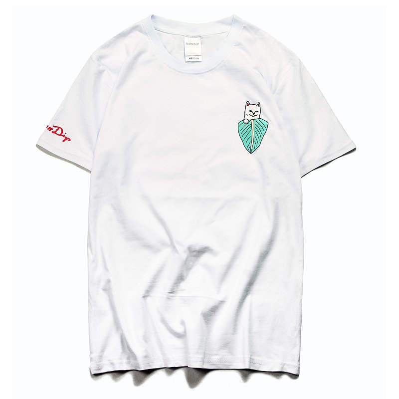 画像7:  men's men and women cat leaves print  loose  short sleeveT-shirt ユニセックス男女兼用半袖 猫　キャットプリントTシャツプルオーバ ー (7)