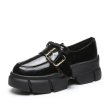 画像1:  women's Platform buckle belt enamel shoes  パテント エナメルレザー厚底バックルレースアップローファー スニーカー (1)