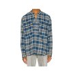 画像4:  men's Red and Blue Plaid Henry Collar Long Sleeve Plaid Shirtユニセックス男女兼用チェック柄ヘンリーカラー長袖チェック柄シャツ (4)