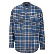 画像2:  men's Red and Blue Plaid Henry Collar Long Sleeve Plaid Shirtユニセックス男女兼用チェック柄ヘンリーカラー長袖チェック柄シャツ (2)