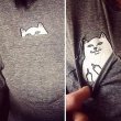 画像4: Women's Hubano Funny Pocket Cartoon Cat T Shirt  ポケット猫Tシャツ半袖Tシャツ　男女兼用 (4)