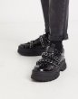 画像6: Men'sloafers chunky croc leather creepers in black with chain  チェーン付きチャンキークロックレザークリーパー ローファー　 (6)