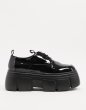 画像3: Men's lace up shoes in black patent faux leather with chunky platform sole loafers    パテントレザーレースアップシューズプラットフォームチャンキーソールローファー　 (3)