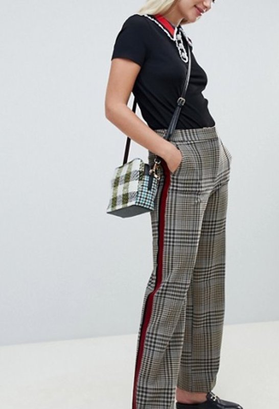 画像2: women's River Island straight leg trousers with side stripe in grey check サイドストライプグレーチェック柄ストレートレッグパンツ (2)