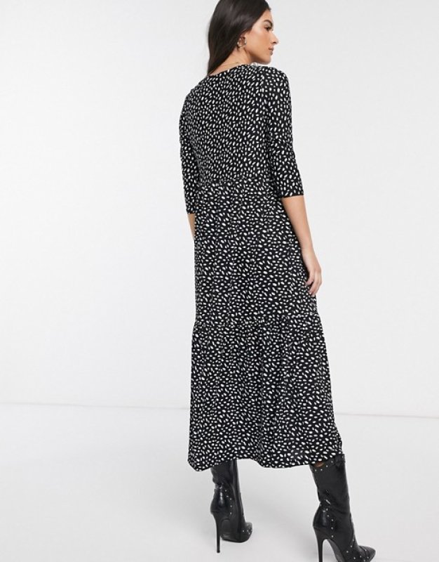 画像3:  Women's River Island long sleeve printed midi smock dress in black　長袖プリントミディスモックドレスワンピース　 (3)
