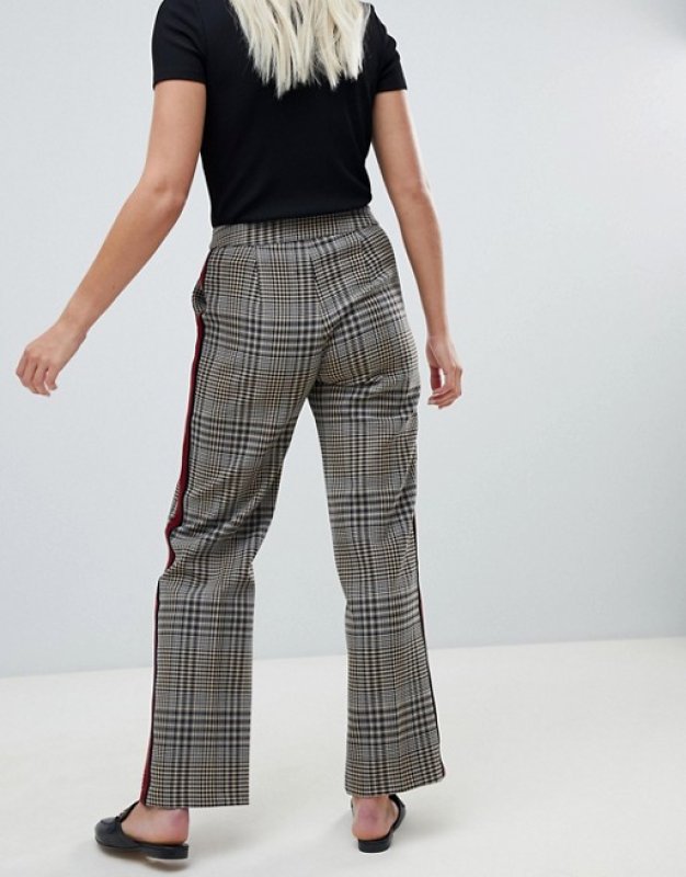 画像3: women's River Island straight leg trousers with side stripe in grey check サイドストライプグレーチェック柄ストレートレッグパンツ (3)