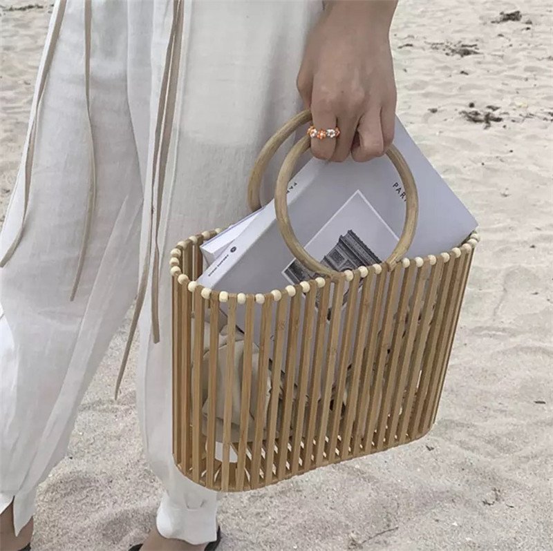 画像2: Woman’s  portable bamboo bag portable bucket bag ポータブルバンブートートバッグバケットバッグ (2)