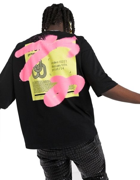画像1: oversized heavyweight t-shirt with graffiti spray back print    グラフィティスプレーバックプリントオーバーサイズTシャツ  男女兼用ユニセックス (1)