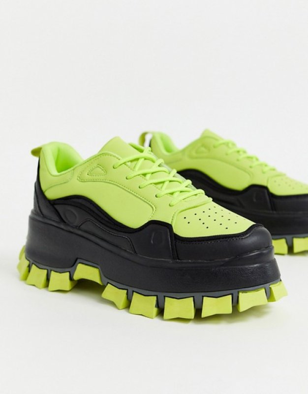 画像3:  trainers in neon with chunky sole ネオンカラーレースアップチャンキーソールスニーカー (3)