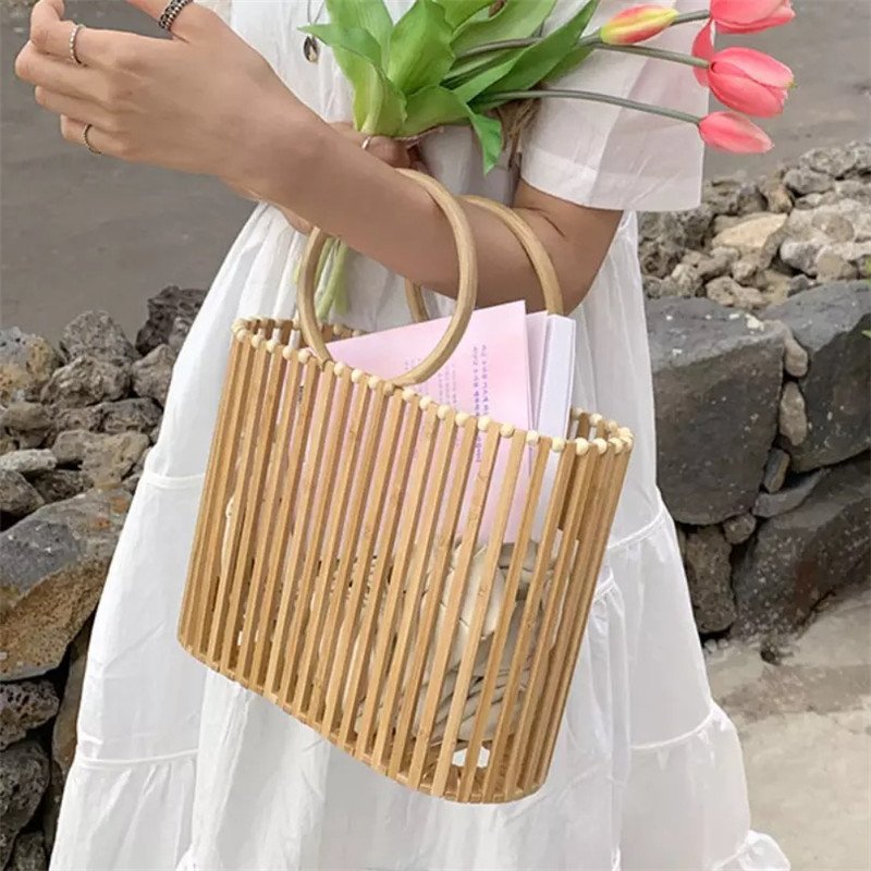 画像3: Woman’s  portable bamboo bag portable bucket bag ポータブルバンブートートバッグバケットバッグ (3)