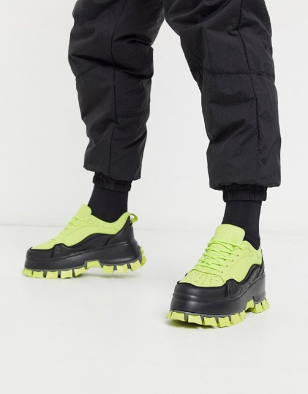 画像2:  trainers in neon with chunky sole ネオンカラーレースアップチャンキーソールスニーカー (2)