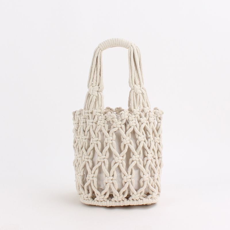 画像2: Woman’s  fishing net bag woven bag ポータブルコットンロープメッシュフィッシングトートバッグ フレンチバッグ (2)