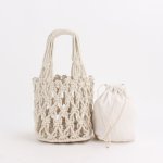 画像6: Woman’s  fishing net bag woven bag　ポータブルコットンロープメッシュフィッシングトートバッグ　フレンチバッグ (6)