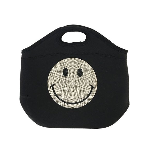 画像1: Woman’s smiley rhinestone bag dumpling bag　スマイルラインストーン付きウエットスーツ素材トート　ショルダーバッグ (1)