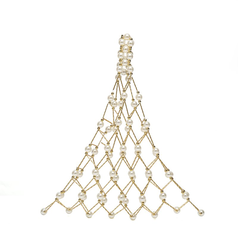 画像10: Woman’s handmade hollow beaded woven pearl  fishnet  vegetable basket handbag パール付きハンドメイドネットバッグトートフレンチバッグ (10)