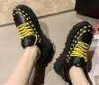 画像4:  women's Platform Chunky sole lace-up sneakers   レザー厚底 チャンキーソールレースアップスニーカー ローファー スニーカー (4)