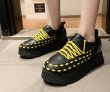 画像5:  women's Platform Chunky sole lace-up sneakers   レザー厚底 チャンキーソールレースアップスニーカー ローファー スニーカー (5)