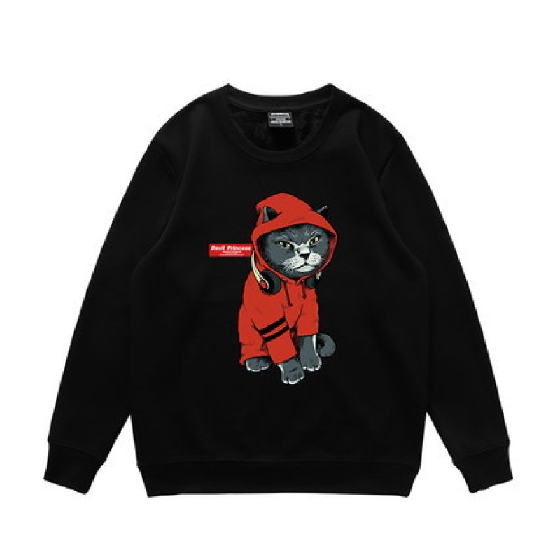 画像2: Cat Print Loose Pullover Sweat キャット 猫プリントルーズトレーナー (2)