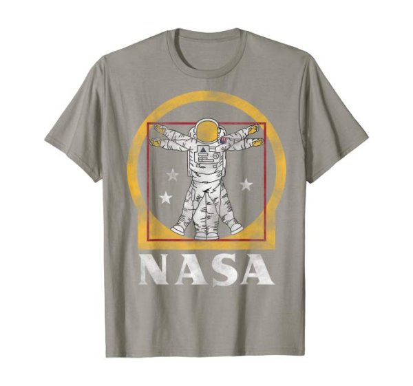 画像1: 　NASA Astronaut Vitruvian Man Golden Graphic T-Shirt C1　NASA宇宙飛行士ウィトルウィウスマンゴールデングラフィックTシャツC1ユニセックス男女兼用 (1)