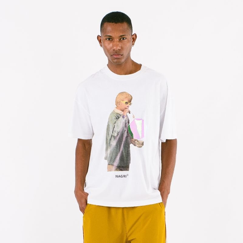 画像2:   NAGRI bubble blowing boy portrait print T-shirt men and women 半袖バブルボーイフォトプリントTシャツユニセックス男女兼用 (2)